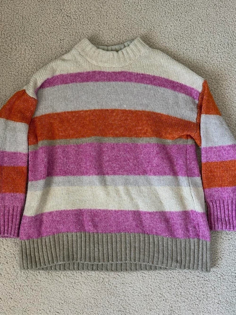 H&M Striped Crewneck Sweater in Pink, Orange, Cream, Gray